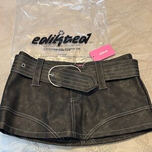 Black Faux Leather Mini Skirt with Belt